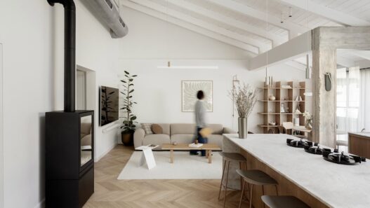 japandi-living-room.jpg | סלון בעיצוב ג'פנדי עם ספה נמוכה בגוון שמנת ושולחן עץ כהה